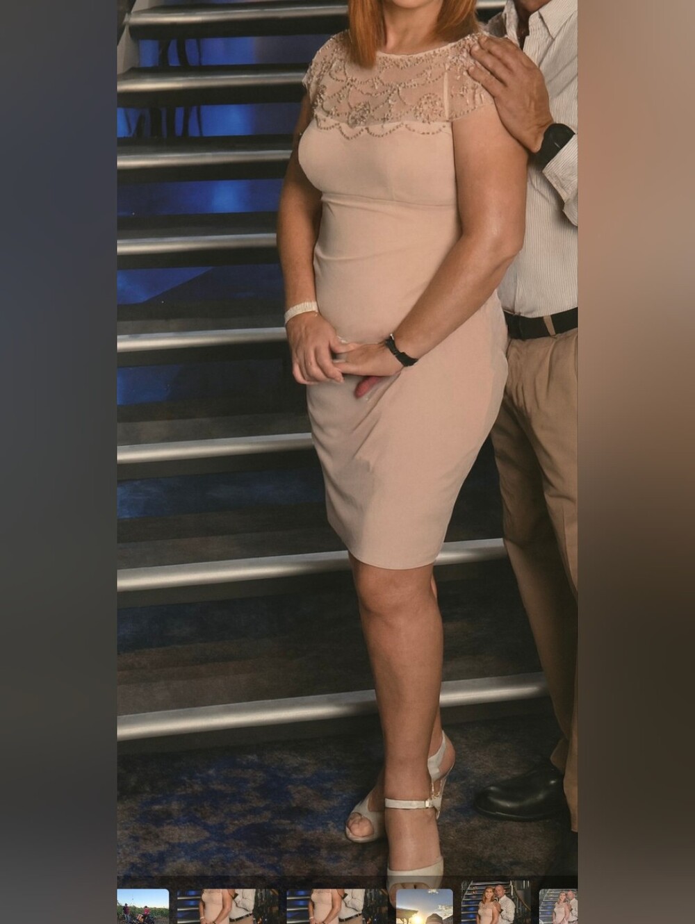 Stunning DJ JAZ Blush Pink Cocktail Dress with Beaded Illusion Neckline